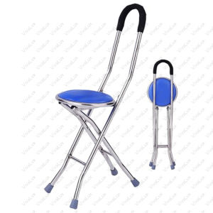 Senior Tungkod With Chair Adjustable Height Quad Cane Foldable Cane
