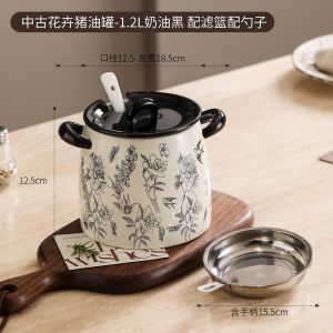 French style antique floral pig oil tank ceramic high-temperature resistant food grade large capacity special tank