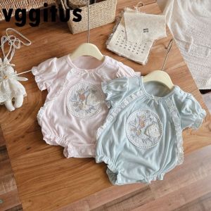 Baby Girl Clothes 2026 New Summer Bodysuit Short Sleeves Round Collar Lace Patchwork Newborn Jumpsuit One Pieces Clothing S58142026