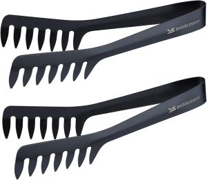 MSY BIGSUNNY 8-Inch Pasta Tongs Stainless Steel Food Serving Tongs Rust-Proof Spaghetti Tongs (Set of 2 Black)