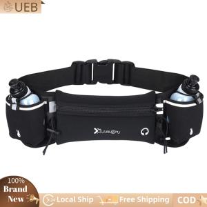 [Ueb Flagship Shop]Running Pouch Belt with Bottles Multiple Pockets Waist Pack with Reflective Strip Fanny Pack for Running Hiking Climbing