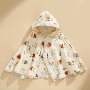 AODUOYAYA Baby Cotton Swaddle Blanket Gauze Hooded Bath Towel Large Sunscreen Shawl Windproof Infant Cloak