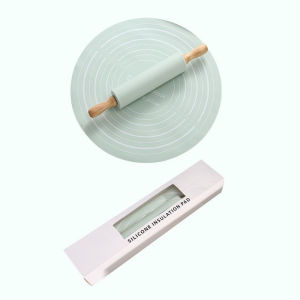 2 Pcs/set Rolling Pin Pastry Mat Set Silicone with Scale Rolling Pin Kit Bakeware Thickened Round Reusable Kneading Pad Flour