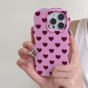 INS Vỏ bảo vệ điện thoại trái tim tình yêu sóng dễ thương cho iPhone 16 15 14 13 Pro Max Hit Color cho các cô gái Vỏ chống sốc mờ