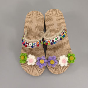 [Free Shipping] Bohemian-Style Woven Flower Sandals For Women Perfect For Summer Wear Featuring A Wedge Heel Ideal For Outdoor Activities Beach Vacations And A Casual Seaside Look