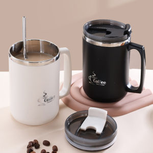 RuiMing (การจัดส่ง 2-3 วัน) 🔥 ซื้อ 1 เอา 1 ฟาง 🔥 ถ้วยกาแฟ 400-500ml ถ้วยมาร์โกง่ายและสไตล์ 304 สแตนเลสสองชั้นฉนวนน้ำเย็นถ้วยเครื่องดื่ม ถ้วยของขวัญ