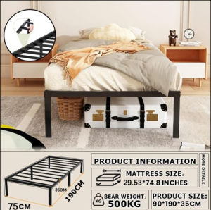 NipaHaven Iron Bed Frame Metal Bed Single/Queen/King High Load Bearing Minimalist Bedroom Furniture Sturdy Bed Bed Frame Queen Size Floating Bed Frame