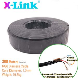 Siamese Cable 100/200/300M RG6 Cable Power Siamese Cable 2+1 Black 300M CCTV Coaxial Connected Cable with 2 Power cord