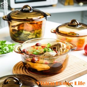 Vision Ceramic Glass Versapot Casserole with Glass Lid High-temperature Resistance Casserole Double-ear Stew Pot Anti-Scalding Soup Pot Large Capacity Steamer Pot Oven Safe