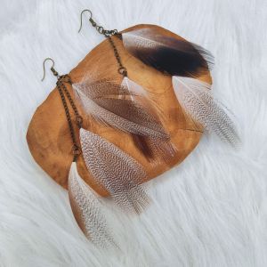 Ready Stock SG Natural Silvery Brown Pheasant Feather Earrings Handmade Boho Feather Earrings