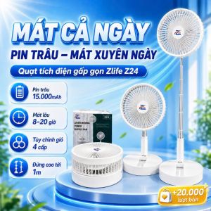 Quạt Tích Điện Cho Bé Zlife Z24 Pin Khủng Sử Dụng Lên Tới 20h Gấp Gọn Mang Đi Siêu Mát Và An Toàn