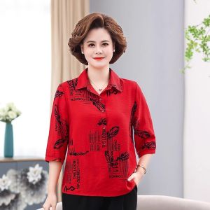 Hàng Đầu Cho Phụ Nữ Của Mùa Hè Phụ Nữ Ngắn Ngủ Ve Áo T-Shirt cỡ lỡn cổ áo polo Hàng Đầu Áo phông in hình Cotton Áo Blouse vải lanh áo in hoa