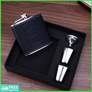 【New Arrival】4pcs/set 6 Oz Leather Wine Bottle with Cups Alcohol Container Flask Funnel Multi-function Exquisite Corrosion Resistance for Travel Outdoor Gift