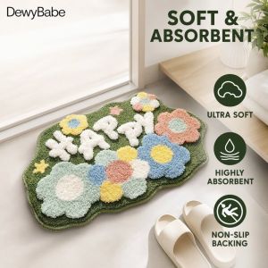 Bath Floor Mat Cartoon Cute Anti Slip Absorbent Quick Dry Soft Plush Doormat Shower Toilet Home Decor