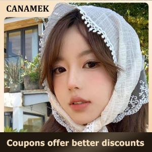 【 CANAMEK 】 French Style Lace Flower Pattern Triangular Scarf Headband Lolita Silk Scarf Headdress Turban Womens Fashion Hair Accessories