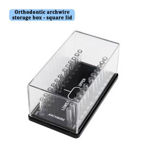 Orthodontic archwire storage box with clear compartments for organized dental wire storage in clinical setting