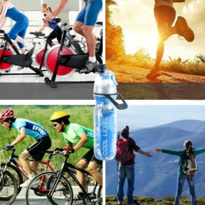 Bình Nước Thể Thao Phun Sương 600ml | Bình Xịt Sương Mini Làm Mát Có Quai Xách Đi Học Tập Gym