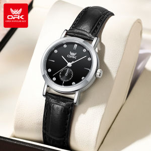 นาฬิกาหนัง OPK สำหรับผู้หญิงกันน้ำ2025รุ่นล่าสุดสายหนังบางและเบาเฉียบหรูหราสไตล์เกาหลีลำลอง