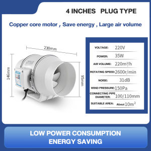 4/6/8Inch White Circular Duct Fan 2600 Speed Strong Ventilation Fan Kitchen Range Hood Bathroom Exhaust Fan Silent Fan 220V Exhaust Duct Duct Exhaust Fan Ventilation Exhaust | Low Noise | Large Air Volume | Energy Saving | Easy Installation