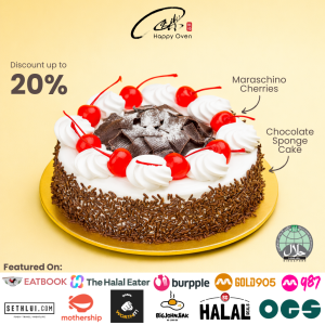 [HALAL CERTIFIED] Happy Oven Black Forest Birthday Cake (500g-2kg). Low Fat! Low Sugar! Nice Packaging w Free Delivery! (Can Choose Delivery Date and Time!)