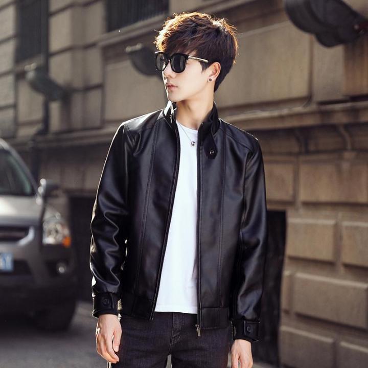 New Fashion Motorcycle Leather Jackets Men Leather Coat Casual Slim Coats with Zipper Man Outerwear Stand Collar Jackets Jaqueta Lazada Singapore