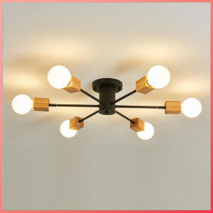 Chandeliers Fixture 6-Lights Rustic Wood Ceiling Light Farmhouse Wood Black for Dining Room Bedroom