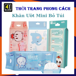 Khăn Giấy Ướt Mini Dễ Thương Bỏ Túi Tiện ít (  Set 8 gói ) - Khăn Ướt Mini Hoạt Hình Cao Cấp Bỏ Túi