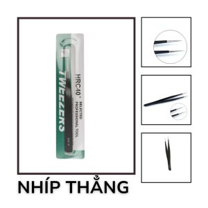 COMBO 2 Nhíp đen TWEEZERS đầu cong đầu thẳng chuyên dụng bằng thép không gỉ cao cấp