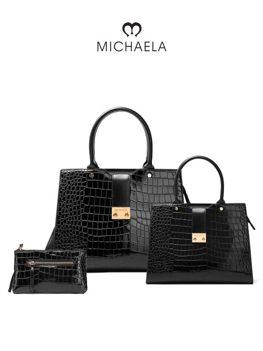 MICHAELA Crocodile Satchel Bag Set PCS Glossy Luxury for Work