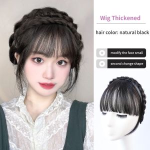 Fashion Headband with Hair Wig Fishbone Braid Air Bangs Wig for Women Travel Photo Natural Wigs for Women