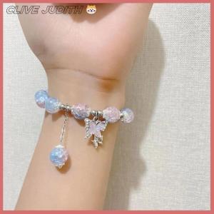 CISWGE Butterfly Pendant Elastic Bracelet Colorful Glass Beads Bracelet For Women Girls Fashion Jewelry Gifts