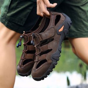 2024 Genuine Leather Sandals For Men Summer Beach Sandals For Boys Outdoor Slippers For Men Mens Shoes Size 38-45