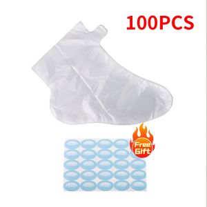 Transparent Disposable Foot Mask Covers Moisturizing PE Material Foot Film Sleeve Water Proof Infection-Proof Foot Covers Transparent Disposable Foot Bags Detox SPA Covers Pedicure Prevent Infection Remove Chapped Bath Wipe Foot Care Tools