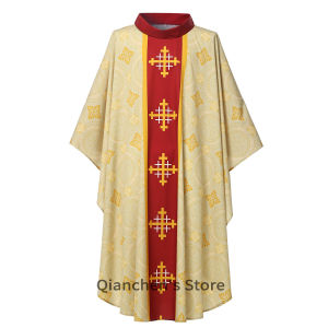 Mens Church Pastor Celebrant Chasuble Priest Robe Gown Cape Cassock Vestment Costume Cross Printed