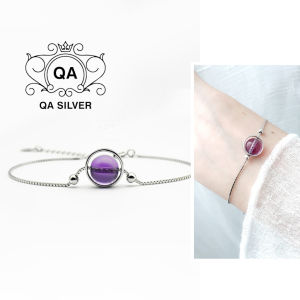 Vòng tay bạc 925 đá tím lắc nữ bi S925 CRYSTAL Quartz QA SILVER Bracelet BR241003