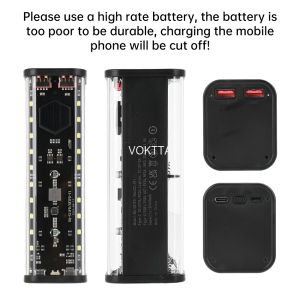 Transparent Mech-Style 8 Cells 21700 DIY Battery Case Kit – Fast Charge/QC Power Bank Shell Solder-Free Mobile Power Supply Enclosure