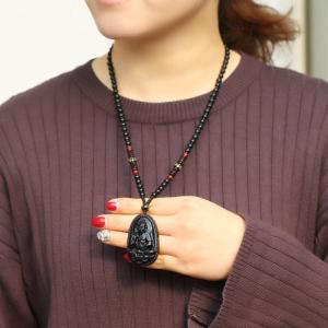 Natural Obsidian Zodiac Buddha Pendant Necklace Men and Women Manshu Puxian Buddha Crystal Necklace 天然黑曜石十二生肖本命佛吊坠项链男女文殊普贤菩萨佛像项链