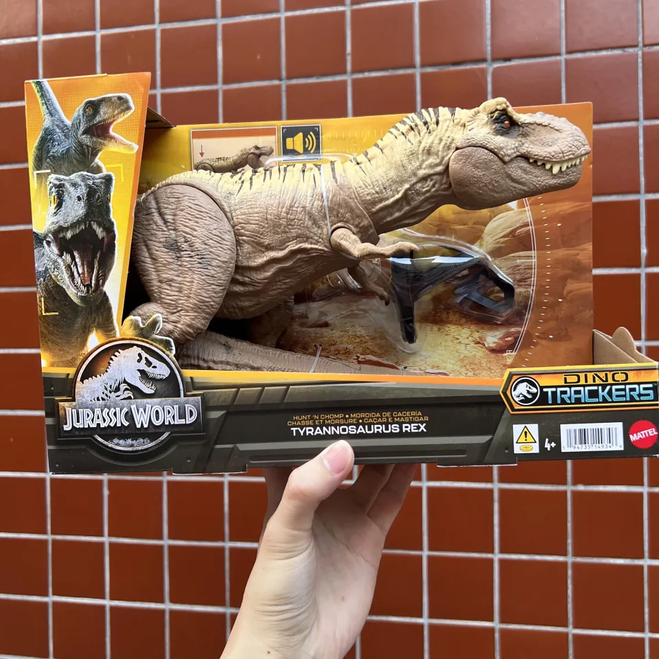 Mattel Jurassic World Tyrannosaurus T Rex Dinosaur Toy with Sound,Hunt  Action Figure Double Chomp Motion and Tracking Gear HNT62