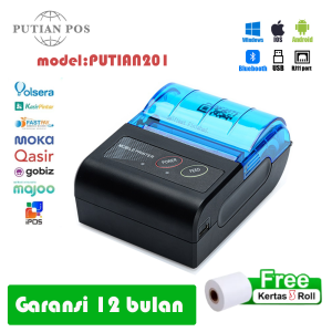 PUTIAN POS Portable Mini Bluetooth Thermal Receipt Printer PUTIAN201 (Membawa Baterai)