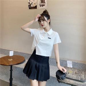 Kaos Polo Pendek Wanita Atasan Ramping Pinggang Tinggi Korea