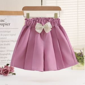 2-10 Years Old Short for Kids Girls New Kawaii Heart Printed with Ribbon Design Candy Color Casual Short for Girls