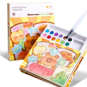DIY Creative Watercolor Coloring Book with Built-in Paints Doodle Painting BookWater Dip Painting Toys for Kids
