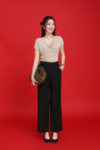 Quần tây nữ dáng ống rộng lưng có phối đĩa thời trang GUMAC LQG0110