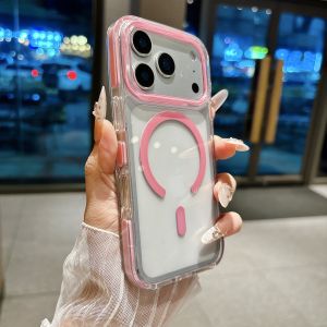 Transparent For Magsafe Heavy Duty Anti-Slip Bumper c Case For iPhone 18 17 Pro Max 16 15 13 14 Plus 2 IN 1 Candy Cover