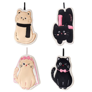 Double Layers Hanging Hand Towel for Kids Absorbent Corals Fleece Bathroom Kitchen Cats Design Quick Drying