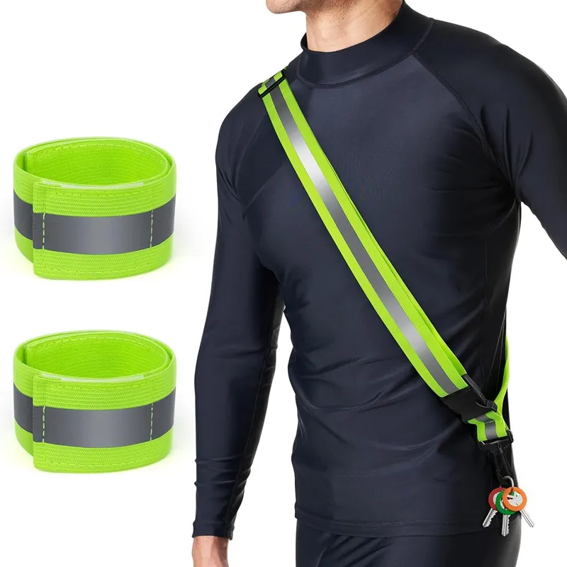 Unique Bargains Reflective Sash Reflective Running Gear For Walking At  Night Green 2 Pcs : Target