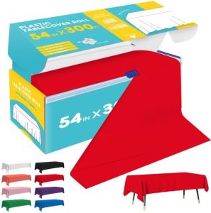 Niuara White Plastic Table Cover Roll - 54IN x 100FT Table Cloth for Rectangle Table with Slide Cutter Plastic Table Cloth with Cut-to-Size Design for Weddings Banquets Parties
