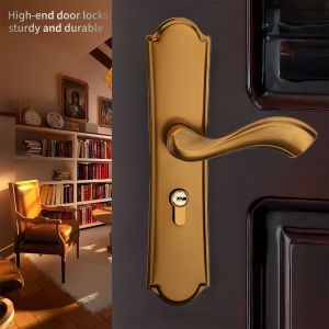 Bedroom door lock set with anti-theft lock cylinder silent door lock handle and hardware lock. with 3 Keys