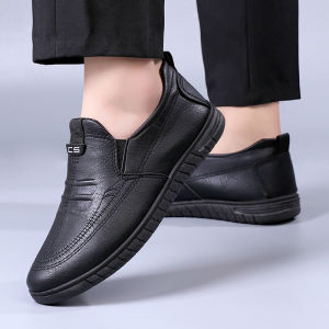 New mens slip-on leather shoes business casual soft bottom round toe wear-resistant leather shoes