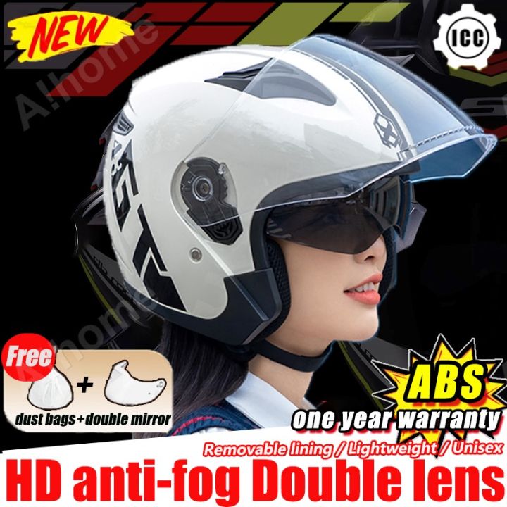 ICC Sticker Double Mirror Half Face Motorcycle Helmet Original Helmet Half  Front Double Visor helmet full face for Men and Women Open Face Motorcycle 